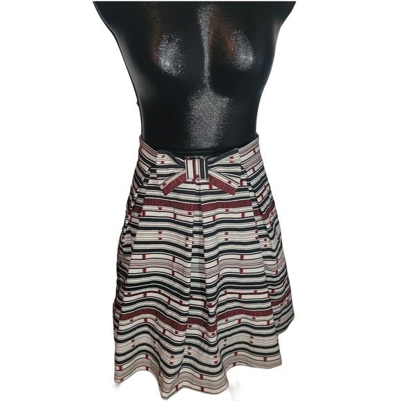 Tristan Striped A Line Pleated Skirt with Bow Detail 4 - Picture 1 of 5